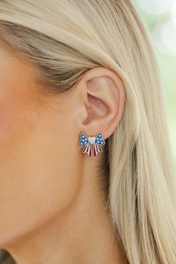 Stars Align Red, White, and Blue Bow Earrings