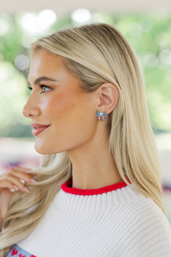 Stars Align Red, White, and Blue Bow Earrings
