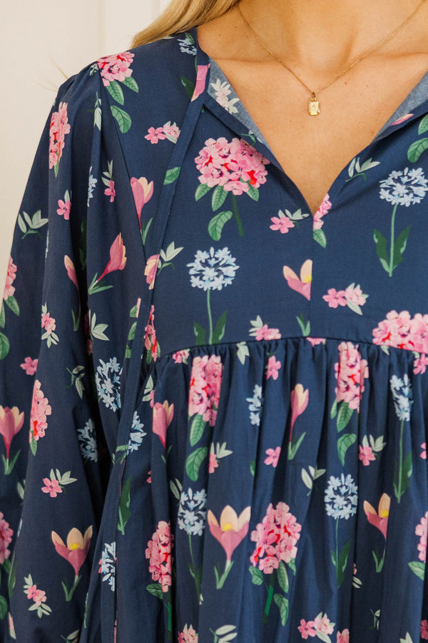 NURSING COLLECTION: It's All True Navy Floral Short Sleeve Dress