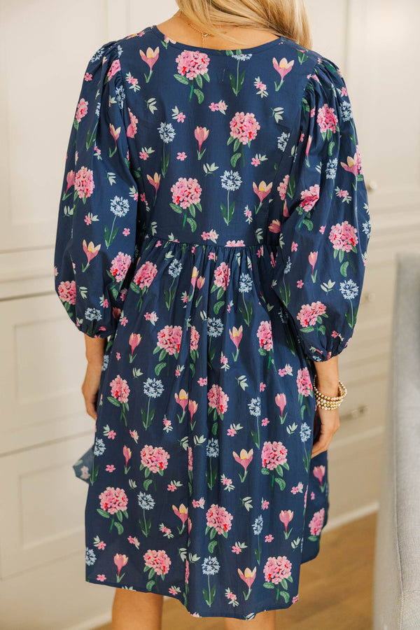 NURSING COLLECTION: It's All True Navy Floral Short Sleeve Dress
