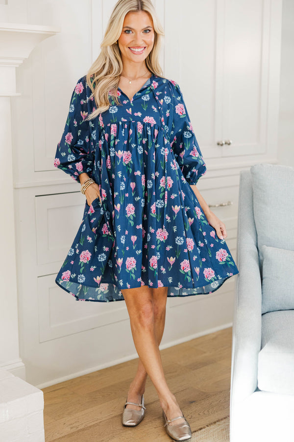NURSING COLLECTION: It's All True Navy Floral Short Sleeve Dress