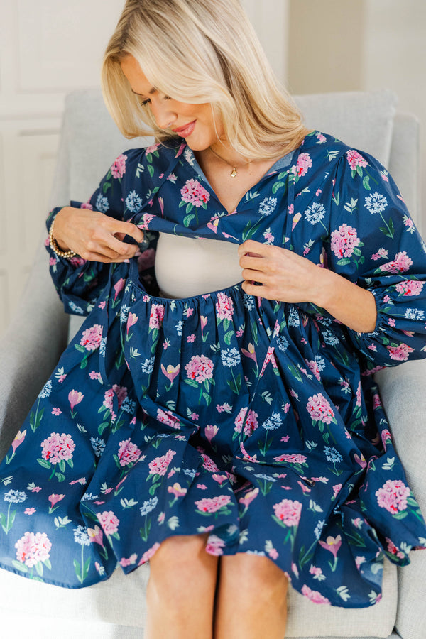 NURSING COLLECTION: It's All True Navy Floral Short Sleeve Dress