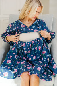 NURSING COLLECTION: It's All True Navy Floral Short Sleeve Dress