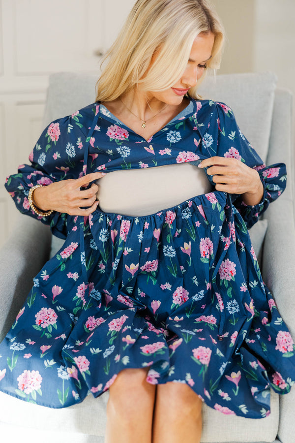 NURSING COLLECTION: It's All True Navy Floral Short Sleeve Dress