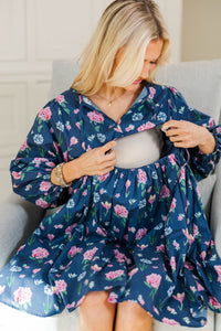 NURSING COLLECTION: It's All True Navy Floral Short Sleeve Dress