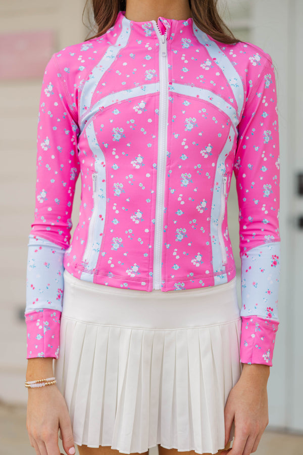 Girls: Always A Favorite Pink & Blue Floral Cropped Jacket