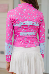 Girls: Always A Favorite Pink & Blue Floral Cropped Jacket