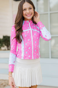 Girls: Always A Favorite Pink & Blue Floral Cropped Jacket