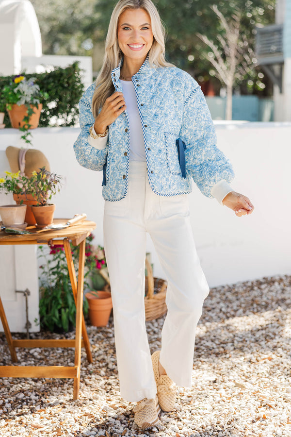 PREORDER: Just So You Blue Toile Quilted Jacket