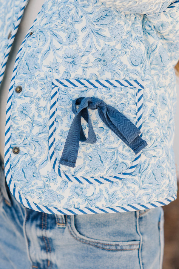 Girls: PREORDER: Just So You Blue Toile Quilted Jacket