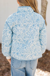 Girls: PREORDER: Just So You Blue Toile Quilted Jacket