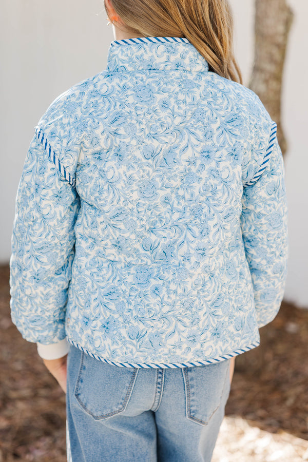 Girls: PREORDER: Just So You Blue Toile Quilted Jacket