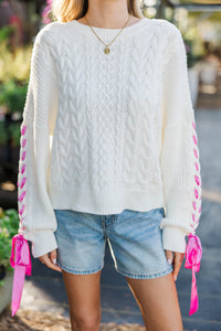 The Magic Touch Cream Bow Accent Sweater