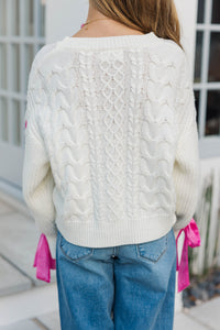 Girls: My Best Look Cream Bow Accent Sweater