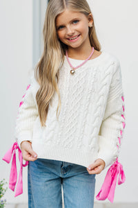 Girls: My Best Look Cream Bow Accent Sweater