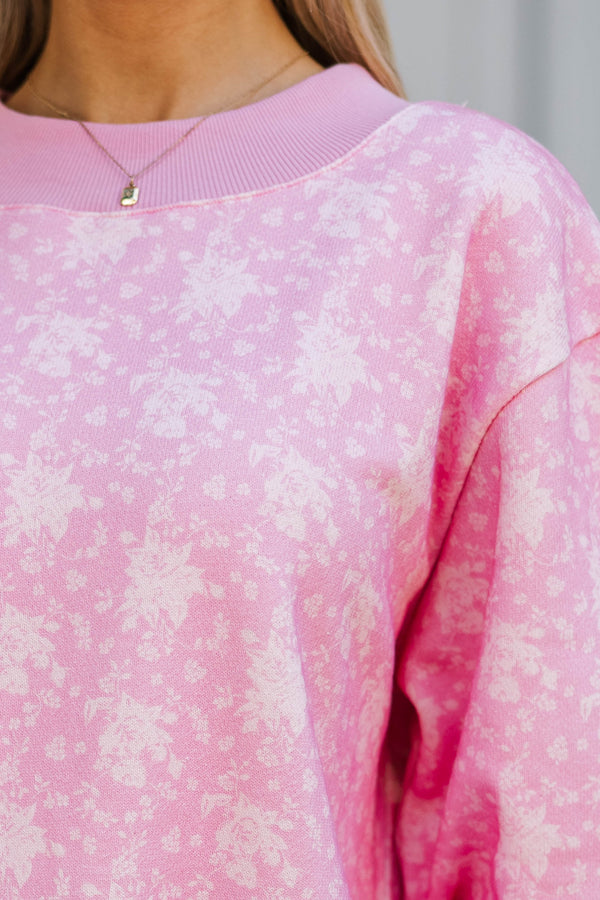 Easy Morning Blush Pink Floral Mock Neck Sweatshirt