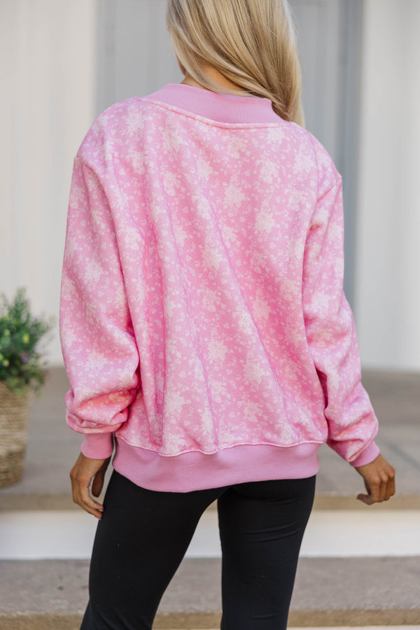 Easy Morning Blush Pink Floral Mock Neck Sweatshirt