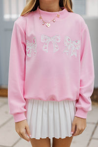 Girls: All About Bows Pink Bow Mock Neck Sweatshirt
