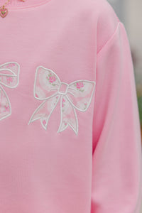 Girls: All About Bows Pink Bow Mock Neck Sweatshirt