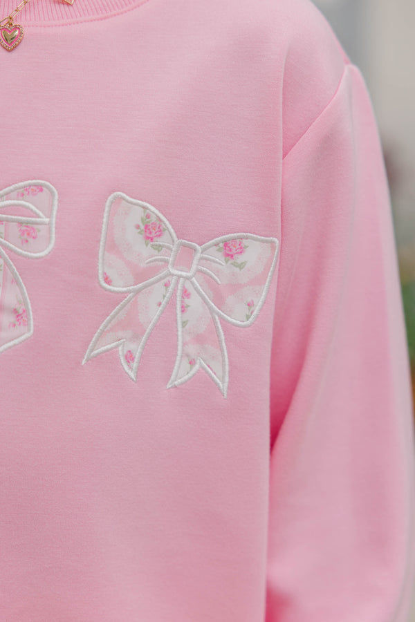 Girls: All About Bows Pink Bow Mock Neck Sweatshirt