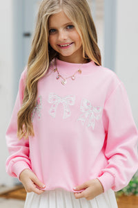 Girls: All About Bows Pink Bow Mock Neck Sweatshirt