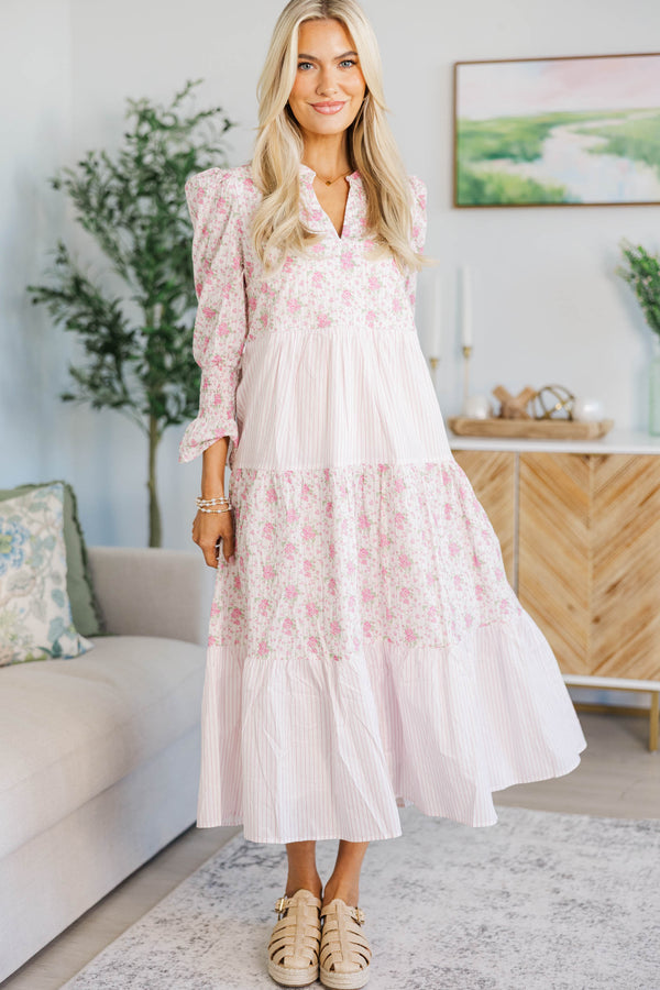 NURSING COLLECTION: What A Surprise Pink Mixed Print Midi Dress