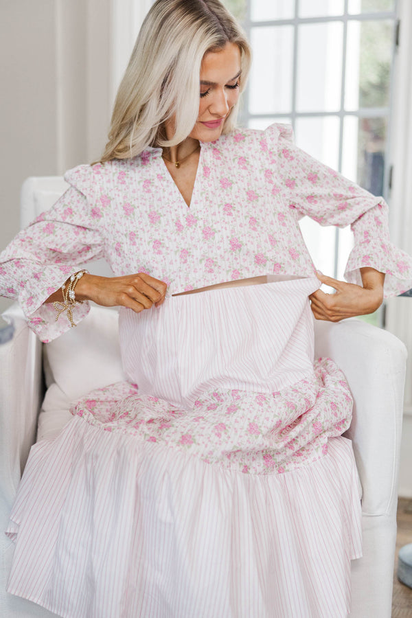 NURSING COLLECTION: What A Surprise Pink Mixed Print Midi Dress