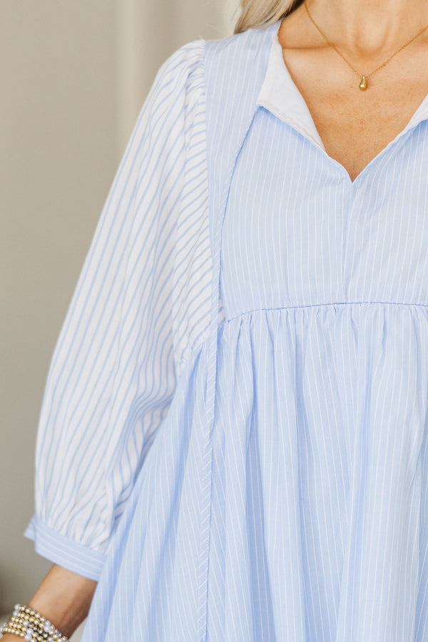 NURSING COLLECTION: Through The Years Light Blue Striped Babydoll Dress