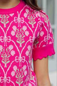 Girls: Shine A Little Brighter Pink Bow Print Sweater