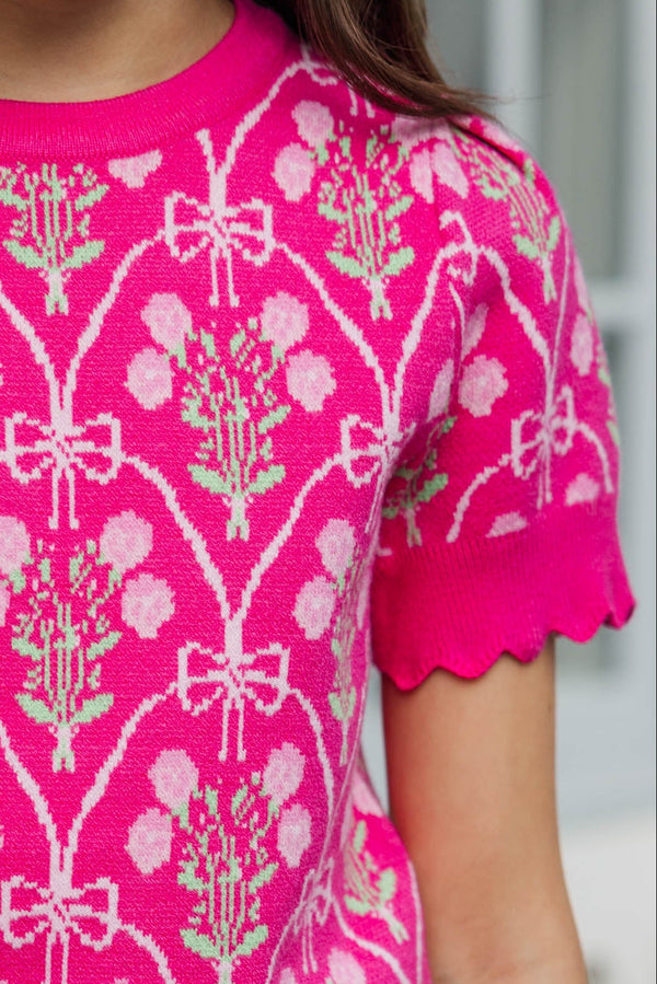 Girls: Shine A Little Brighter Pink Bow Print Sweater