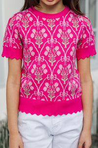 Girls: Shine A Little Brighter Pink Bow Print Sweater