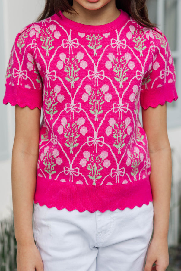 Girls: Shine A Little Brighter Pink Bow Print Sweater