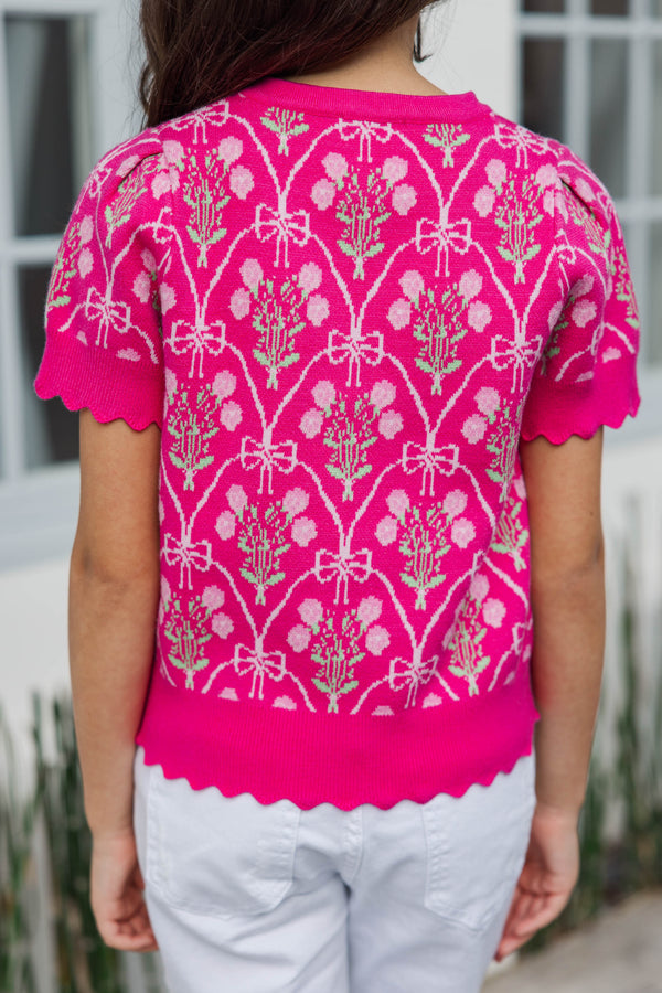 Girls: Shine A Little Brighter Pink Bow Print Sweater