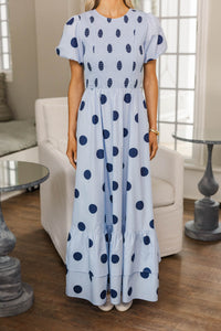 NURSING COLLECTION: Make The Right Choice Light Blue Polka Dot Maxi Dress