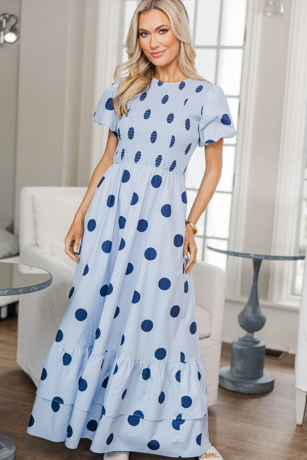 NURSING COLLECTION: Make The Right Choice Light Blue Polka Dot Maxi Dress