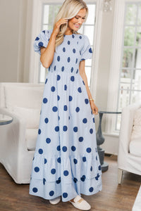NURSING COLLECTION: Make The Right Choice Light Blue Polka Dot Maxi Dress