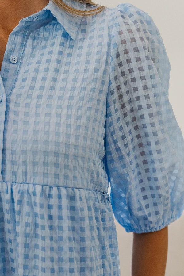 NURSING COLLECTION: Love Found Light Blue Gingham Tiered Midi Dress