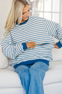 NURSING COLLECTION: Just My Vibe Navy Striped Sweatshirt