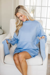 NURSING COLLECTION: Bright Side Light Blue Funnel Neck Dress