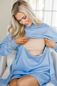 NURSING COLLECTION: Bright Side Light Blue Funnel Neck Dress