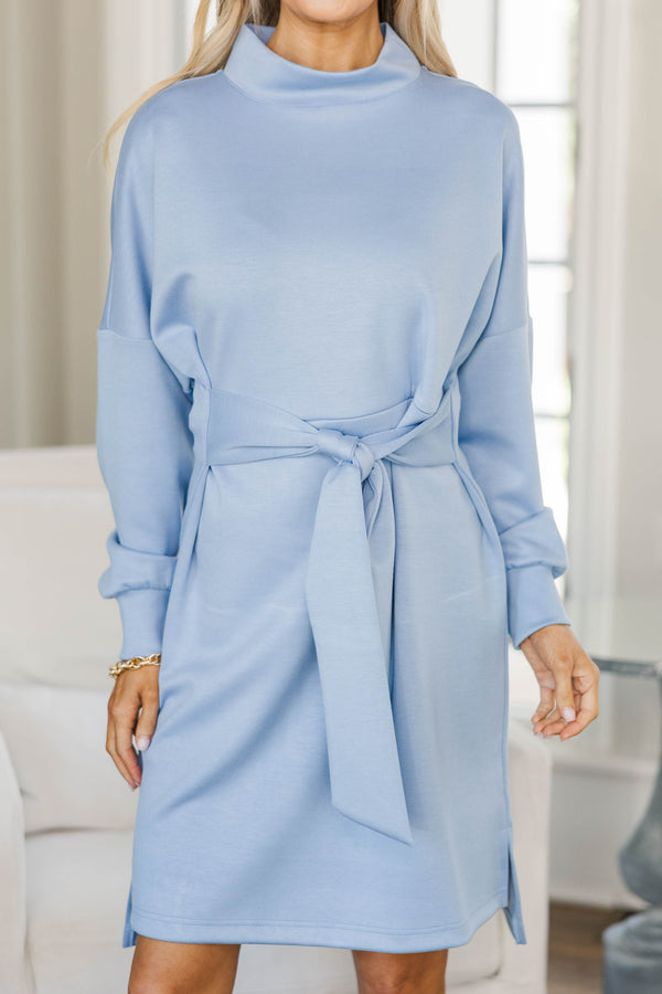 NURSING COLLECTION: Bright Side Light Blue Funnel Neck Dress