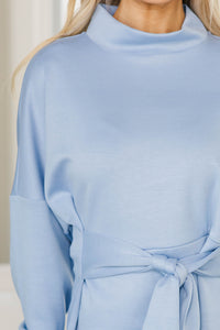 NURSING COLLECTION: Bright Side Light Blue Funnel Neck Dress