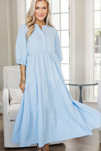 NURSING COLLECTION: At Daybreak Light Blue Textured Midi Dress