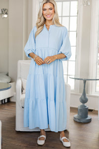 NURSING COLLECTION: At Daybreak Light Blue Textured Midi Dress