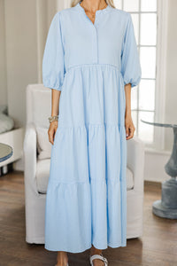 NURSING COLLECTION: At Daybreak Light Blue Textured Midi Dress