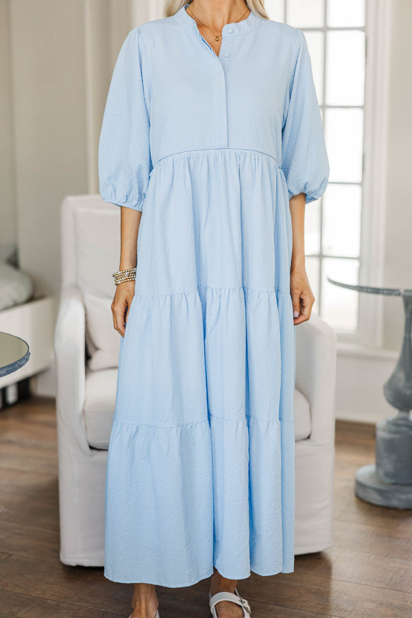 NURSING COLLECTION: At Daybreak Light Blue Textured Midi Dress