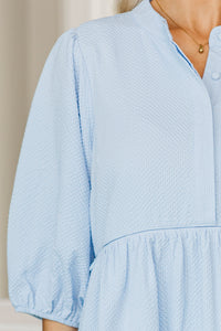 NURSING COLLECTION: At Daybreak Light Blue Textured Midi Dress