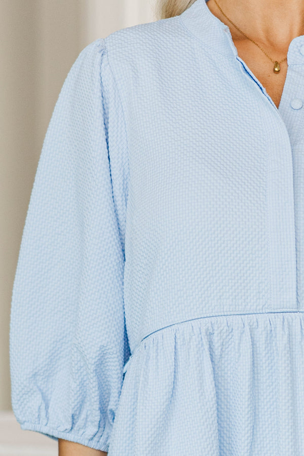 NURSING COLLECTION: At Daybreak Light Blue Textured Midi Dress