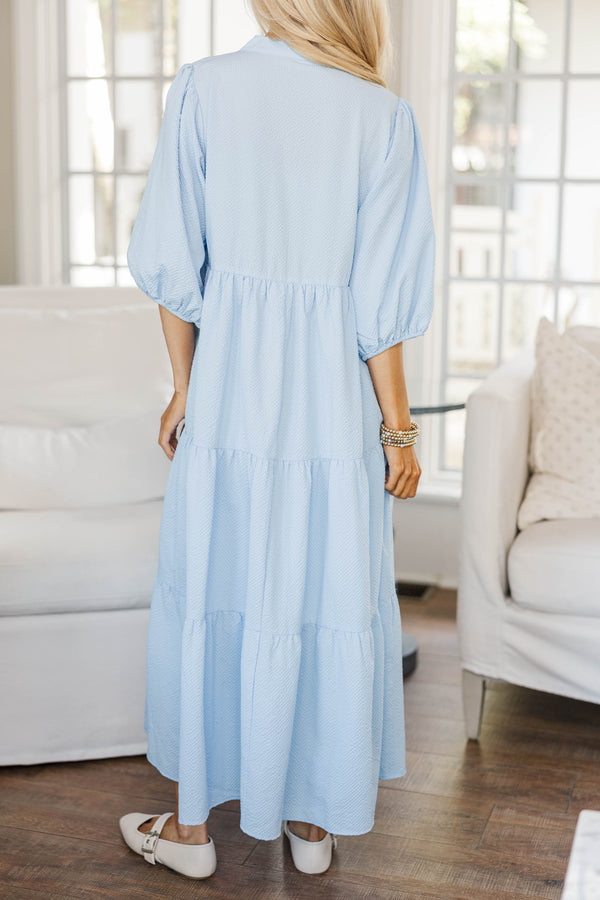 NURSING COLLECTION: At Daybreak Light Blue Textured Midi Dress