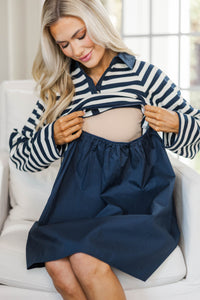 NURSING COLLECTION: Happy Little Moments Navy Striped Babydoll Dress